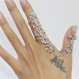Multiple Crystal Stack Knuckle Band Link & Chain Finger Rings Set - Heesse