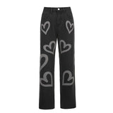 Graphics Letter Printed Baggy Women Jeans - Heesse