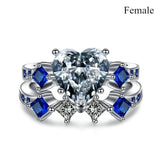 Couple Stainless Steel Ring White/Blue Zircon Heart Set - Heesse