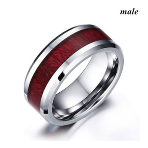 Couple Rings Red Wood Stainless Steel Ring Set - Heesse