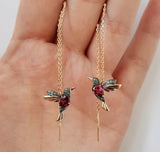 Elegant Humming Bird Drop Earrings With Rhinestone - Heesse