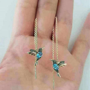 Elegant Humming Bird Drop Earrings With Rhinestone - Heesse