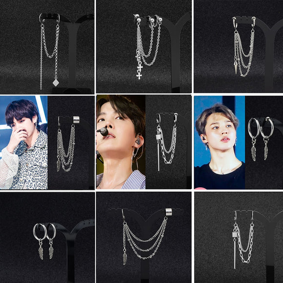 Kpop Multi-layer Chain Drop Earrings - Heesse Fashion