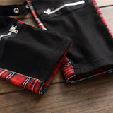 Men's Scotland plaid patchwork cross slim straight jeans - Heesse