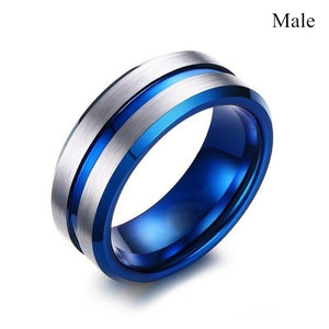 Couple Stainless Steel Ring White/Blue Zircon Heart Set - Heesse