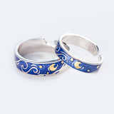 Silver Color Van Gogh Starry Sky Couple Ring - Heesse