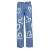 Love Graphics Printed Baggy Women Jeans - Heesse