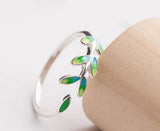 925 Sterling Silver Green Leaf Handmade Rings - Heesse