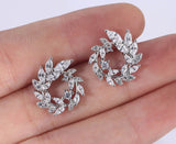 925 Sterling Silver Round Rhinestone Stud Earrings Jewelry - Heesse