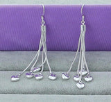 925 Sterling Silver Five Heart Chain Long Drop Earrings For Women - Heesse