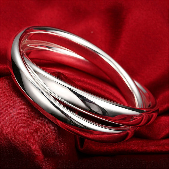 925 Sterling Silver Smooth Double Big Ring Diameter 7cm Bangle Bracelet - Heesse