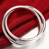 925 Sterling Silver Smooth Double Big Ring Diameter 7cm Bangle Bracelet - Heesse