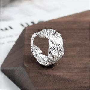 925 Sterling Silver Jewelry Feather Branch Leaf Opening Rings - Heesse