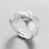 925 Sterling Silver Jewelry Feather Branch Leaf Opening Rings - Heesse
