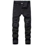 Men's PU leather patchwork ripped biker jeans - Heesse