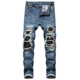 Men's PU leather patchwork ripped biker jeans - Heesse