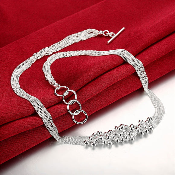 925 Sterling Silver Smooth Grape Beads Multi-Chain Necklace For Women - Heesse