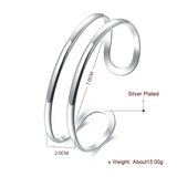 925 Sterling Silver Double Circle Line Bangle Bracelet - Heesse