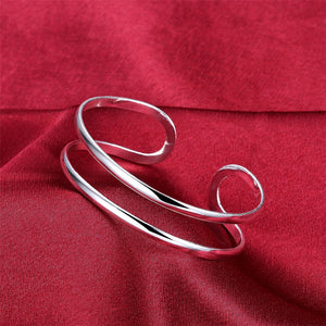 925 Sterling Silver Double Circle Line Bangle Bracelet - Heesse