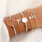 4 Pcs/set Ladies Fashion Crystal Leaves Geometric Chain Gold Bracelet Set - Heesse