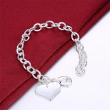 925 Silver Heart-Shaped Bracelet Heart Chain Link Fashion Bracelet - Heesse