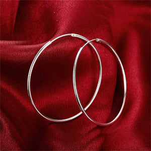 925 Sterling Silver Hoop Earring 50mm Round Circle - Heesse