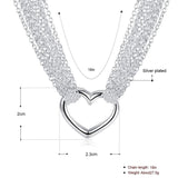 925 Sterling Silver Necklaces for Women Multi Lines Heart Pendant Necklace - Heesse