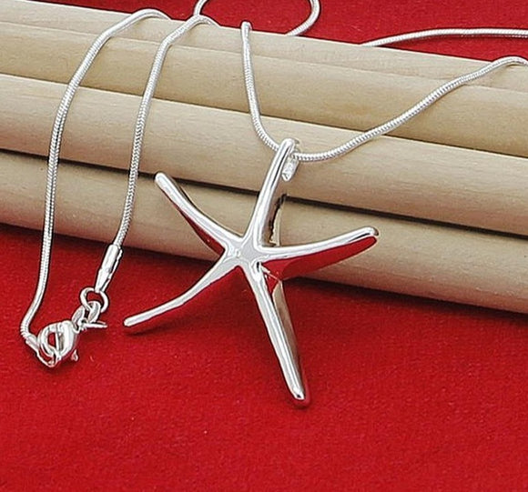 925 Sterling Silver Fashion Star Fish Pendant Necklace 18 Inches Chain For Women - Heesse