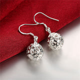 925 Sterling Silver Hollow Ball Heart Drop Earrings For Woman - Heesse