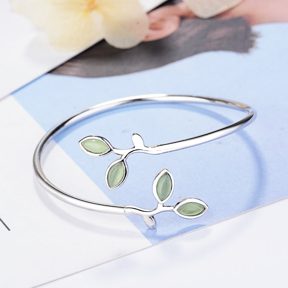 Green Opal Bracelet Leafs Bangle - Heesse