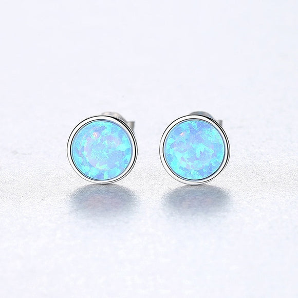 925 Sterling Silve Brightly Round Opal Stud Earrings for Women - Heesse