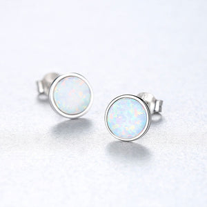 925 Sterling Silve Brightly Round Opal Stud Earrings for Women - Heesse