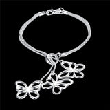 925 Sterling Silver Chain Three Butterfly Bracelet - Heesse