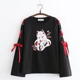 Anime Fox Printed Cross Ribbon Lolita Girls' Shirt - Heesse