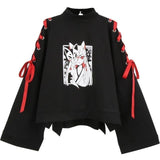 Anime Fox Printed Cross Ribbon Lolita Girls' Shirt - Heesse