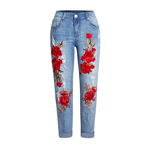 Embroidered Flower Jeans - Heesse